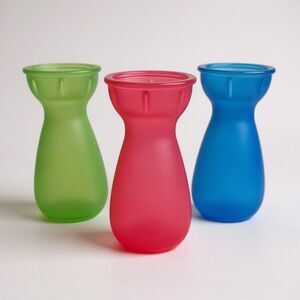 3 Vintage EEC Crocus Bulb Forcing Vases Green Blue & Red Frosted Stained Glass